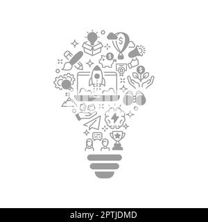Start up icons in lightbulb line vector template Stock Vector
