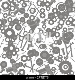 Metal screw hex bolt and nut seamless pattern design illustration on white background. Stock Vector