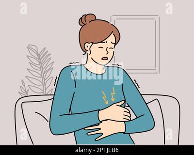 Unhealthy woman suffer from stomachache Stock Vector