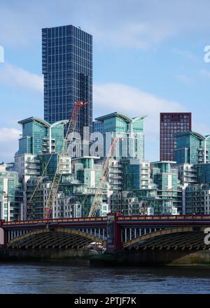 22 April 2023 - LononnUK: View of St George's wharf construction development over vauxhall bridge london Stock Photo
