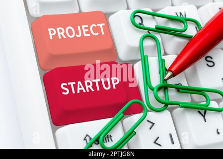 Text sign showing Project Startup, Business approach the initial opportunity of a young company to set their plan Stock Photo