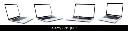 Collection of laptop space gray with blank screen, isolated on white background included clipping path. Stock Photo