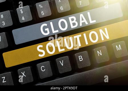 Hand writing sign Global Solution, Business idea prototypes that may resolve different international issues Stock Photo