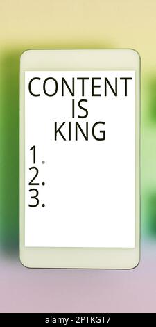 Writing displaying text Content Is King, Word Written on Content is the heart of today's marketing strategies Stock Photo