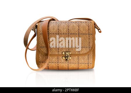 Handbag ratan with leather strap isolated on a white background with clipping path Stock Photo
