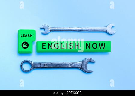 Conceptual caption Learn English Now, Word Written on gain or acquire knowledge and skill of english language Stock Photo