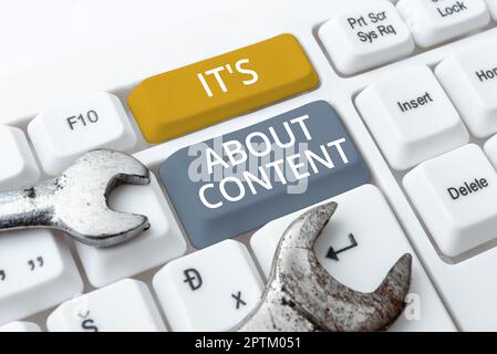 Conceptual display It's About Content, Word Written on crucial website useful informative engaging to audience Stock Photo