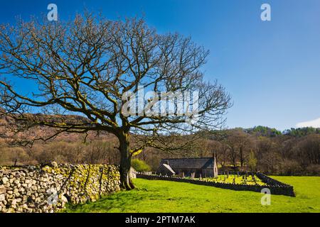 Wideshot St. Catherine's, Eskdale Parish Church and graveyard, near Boot, Eskdale, Lake District.  St Catherine's is an anglican church. Stock Photo