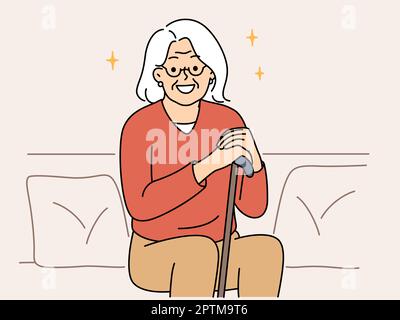 Smiling elderly grandmother sit on sofa Stock Vector