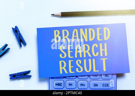 Text sign showing Branded Search Result, Business idea Query via a search engine that includes the brand Stock Photo