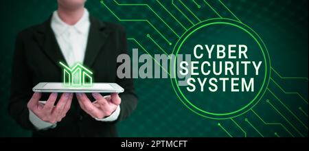 Text caption presenting Cyber Security System, Word for Techniques of protecting computers from hacking Stock Photo