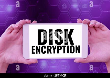 Writing displaying text Disk Encryption, Word for the security mechanism used to protect data at rest Stock Photo