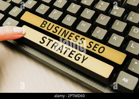 Text caption presenting Business Seo Strategy, Business overview Optimization of website to rise the number of visits Stock Photo