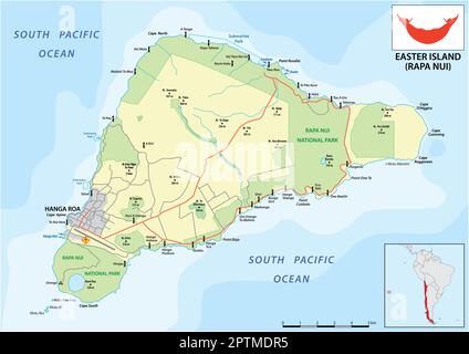 Vector map of Chilean island of Rapa Nui, Easter Island Stock Vector