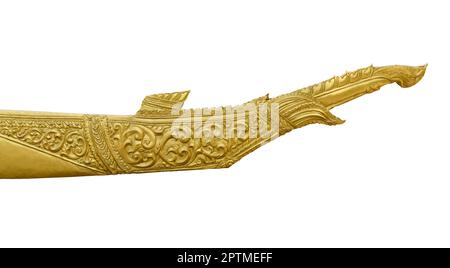 Tail pattern of gold serpent king statue isolated on white background include clipping path. Traditional Thai style. Stock Photo