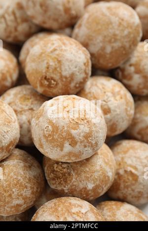 Tasty homemade gingerbread cookies as background, closeup Stock Photo