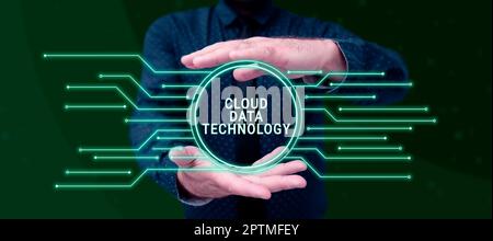 Writing displaying text Cloud Data Technology, Business idea Save and access data and programs over the Internet Stock Photo
