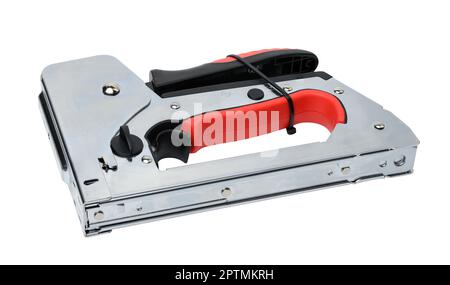 Household manual stapler and staples on a white background Stock Photo