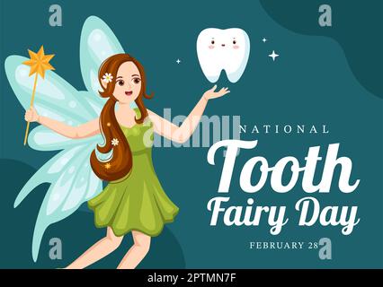 National Tooth Fairy Day with Little Girl to Help Kids for Dental Treatment Fit as a Poster in Flat Cartoon Hand Drawn Template Illustration Stock Photo