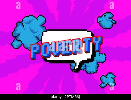 Poverty. Pixelated word with geometric graphic background. Stock Vector