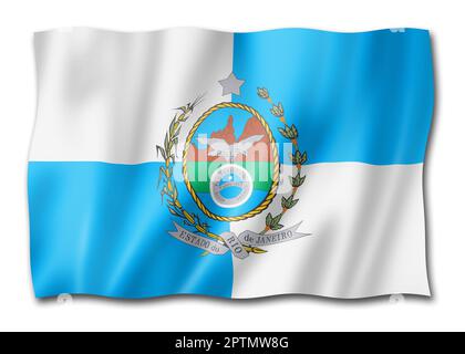 Rio De Janeiro state flag, Brazil waving banner collection. 3D illustration Stock Photo