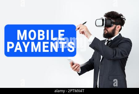 Inspiration showing sign Mobile Payments, Word for money paid for a product through a electronic device Stock Photo