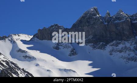 Geological feature Martinsloch in winter. Stock Photo