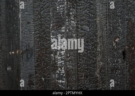 Burned boards or planks, vertical texture Stock Photo