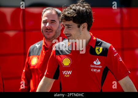 BAKU CITY CIRCUIT, AZERBAIJAN - APRIL 27: Charles Leclerc, Ferrari SF-23 during the Azerbaijan Grand Prix at Baku City Circuit on Thursday April 27, 2023 in Baku, Azerbaijan. (Photo by Michael Potts/BSR Agency) Stock Photo