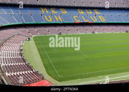 View from the highest Seats of the F.C. Barcelona Soccer Stadium, Camp Nou, Spain. Stock Photo