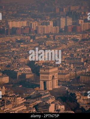 aerial view of the Arc de Triomphe in the city of Paris Stock Photo