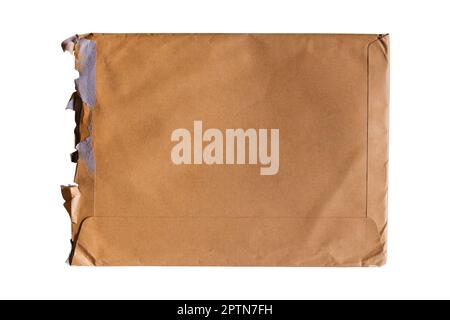 Torn brown envelope paper isolated on white background included clipping path. Stock Photo