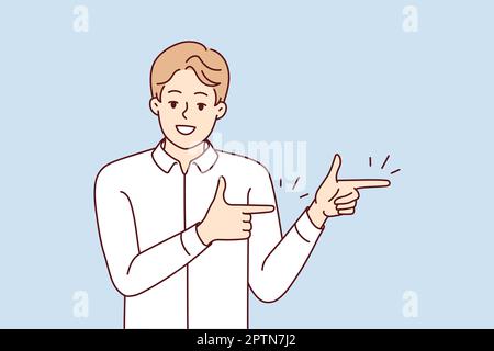 Smiling man point at good sale deal Stock Vector