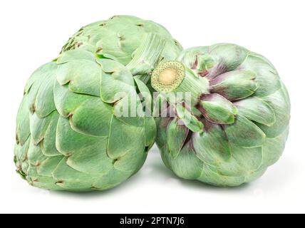 Fresh green artichokes isolated on white background. Stock Photo