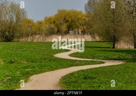 Sandy footpath meandering between grass and trees in Zuidelijk Randpark (Southern Fringe Park) in Rotterdam, The Netherlands Stock Photo