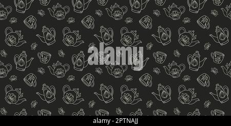 Teapots seamless repeat pattern design, background. Stock Vector