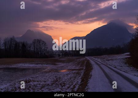 Winter landscape near village Bovec, Triglavski national park, Slovenia Stock Photo