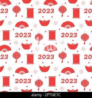 Chinese Lunar New Year 2023 Days Seamless Pattern Decoration Template Hand Drawn Cartoon Flat Illustration Stock Vector