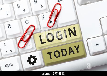 Writing displaying text Login, Word for Entering website Blog using username and password Registration Stock Photo