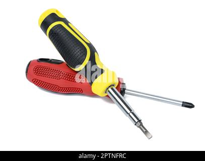 Screwdriver with a rubber handle on a white isolated background Stock Photo