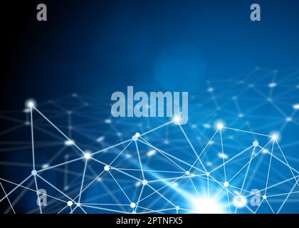 Technology background concept, Abstract connected dots on bright blue blurred background. Stock Photo