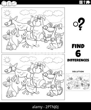 differences game with cartoon dogs coloring book page Stock Vector ...