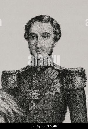 Albert. Prince of Saxe-Coburg-Gotha (1819-1861). Prince consort of Queen Victoria of Great Britain. Portrait. Lithography. Detail. 'Reyes Contemporáneos'. Volume I. Published in Madrid, 1855. Stock Photo