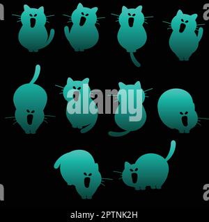 Cats Cute Silhouette In Different Pose Set Stock Vector