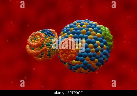 LDL (Bad, front) and HDL (good, back) lipoprotein (cholesterol) - Closeup view 3d illustration Stock Photo