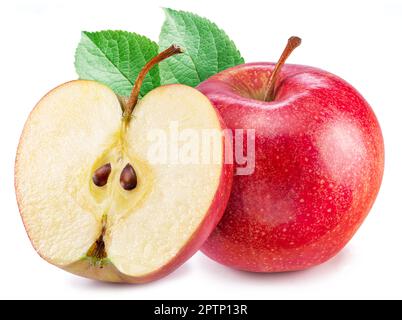 Ripe red apple and apple slice isolated on white background. Stock Photo
