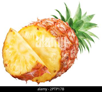 Sliced pineapple fruit and pineapple fruit slice isolated on white background. File contains clipping path. Stock Photo