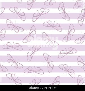 Stripe butterfly pattern, purple seamless vector. Stock Vector