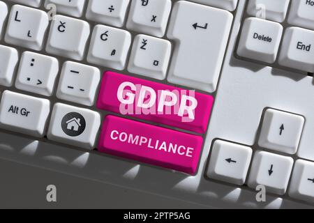 Text showing inspiration GDPR Compliance, Internet Concept protection and privacy of the European Union showing Stock Photo