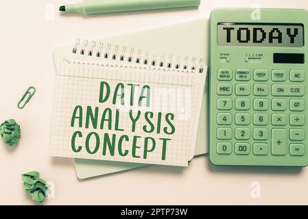 Handwriting text Data Analysis Concept, Concept meaning evaluating data using analytical and logical reasoning Stock Photo